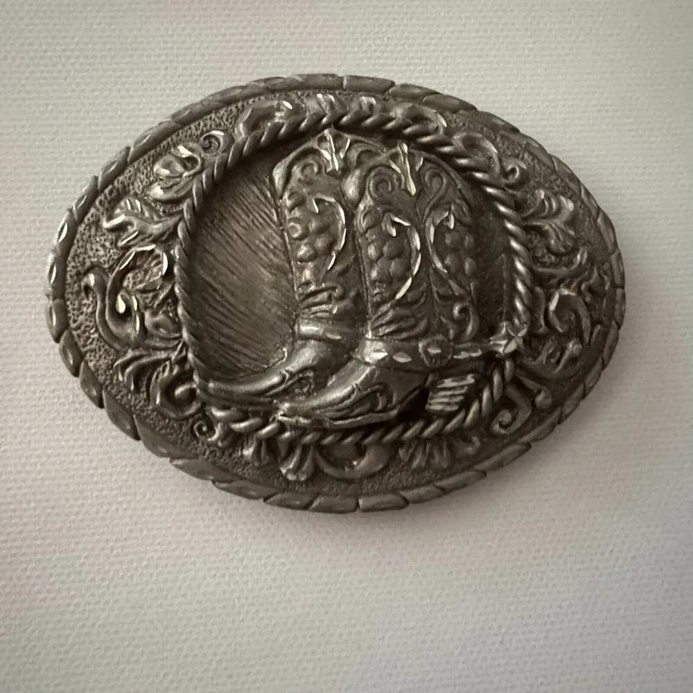 Vintage Solid Pewter Western Belt Buckle Cowboy Cowgirl‎ Boots USA 4